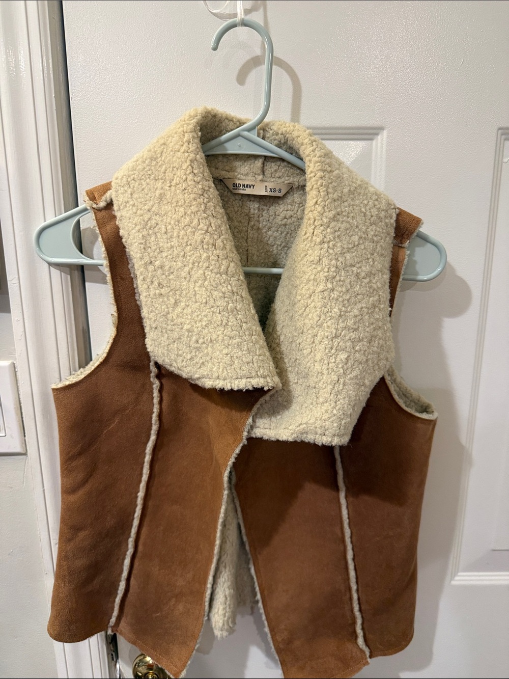 Old Navy Brown Faux Suede Sherpa Vest with Cream Lining